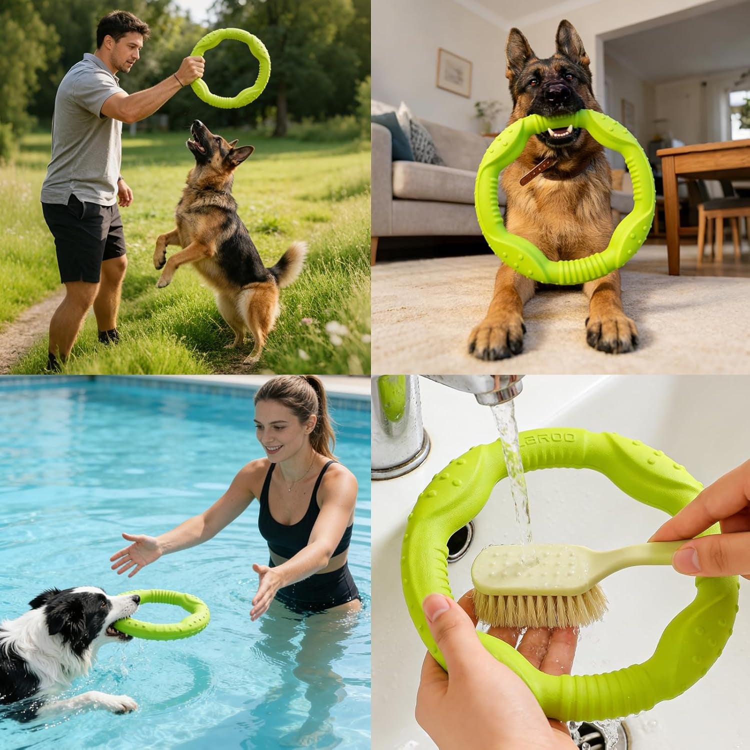 Exciting Dog Ring Toy - Durable Soft Flying Disc for Fun Fetching & Training! Perfect for Medium & Large Breeds, Floats for Water Play (Green, 11.8 Inch)